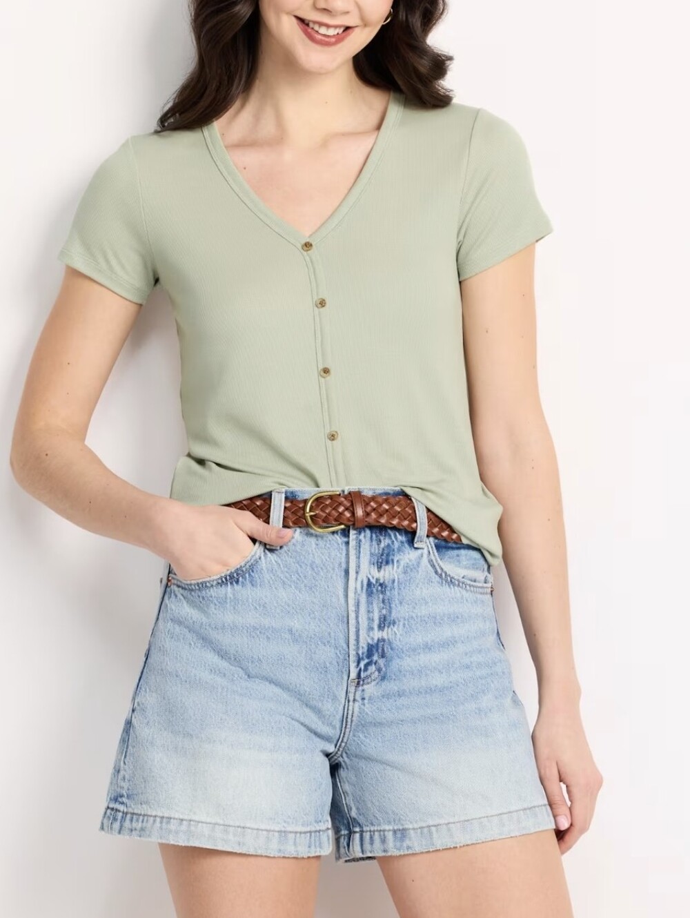 Lilia Short Sleeve Button Front Knit Top